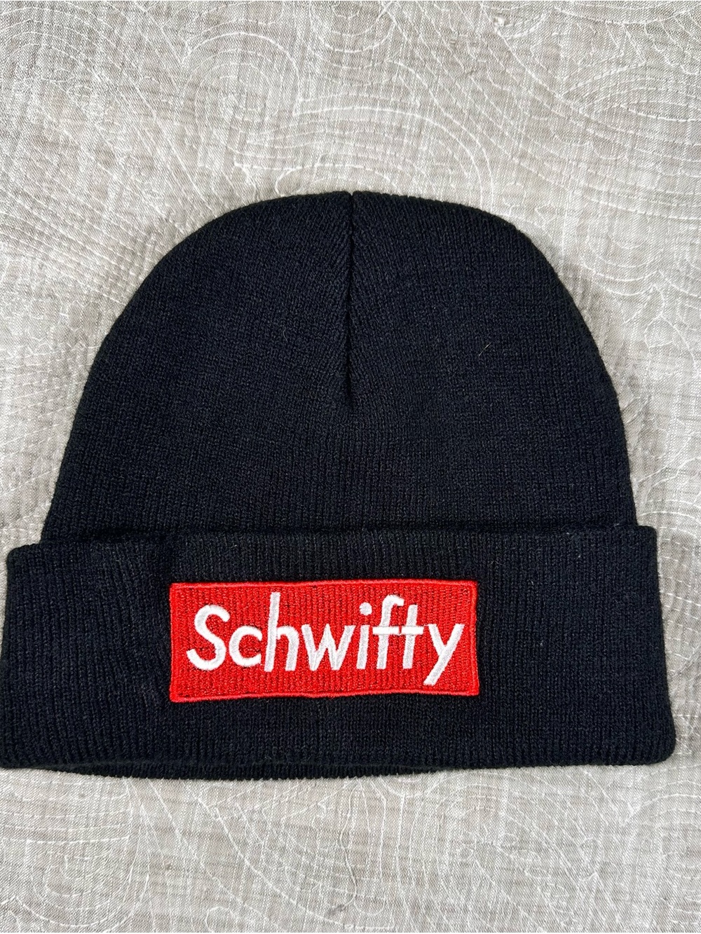 Schwifty Black Knit Beanie with Red Patch